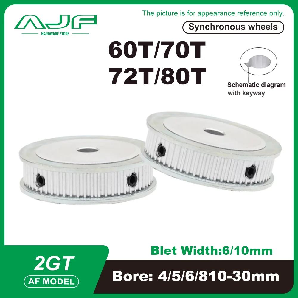 2GT Pulley 60T 70T 72T 80Teeth GT2 Timing Belt Pulley Bore 4/5/6/8/10-30mm Belt Width 6/10mm Synchronous timing belt pulley belt pulley