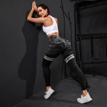 Stripe Camo Leggings Women Seamless Knit Tights High Waist Hip Liftting Outdoor Running Cycling Fashion Slim Yoga Fitness Pants 1
