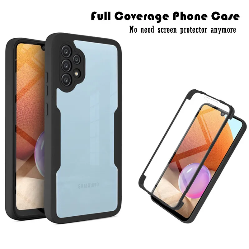 Full Coverage Phone Case For Samsung Galaxy A33 A53 A73 A52 A72 A32 A22 A12 A13 Lte M52 5G Transparent 2 in 1 Front+Back_voghion.com