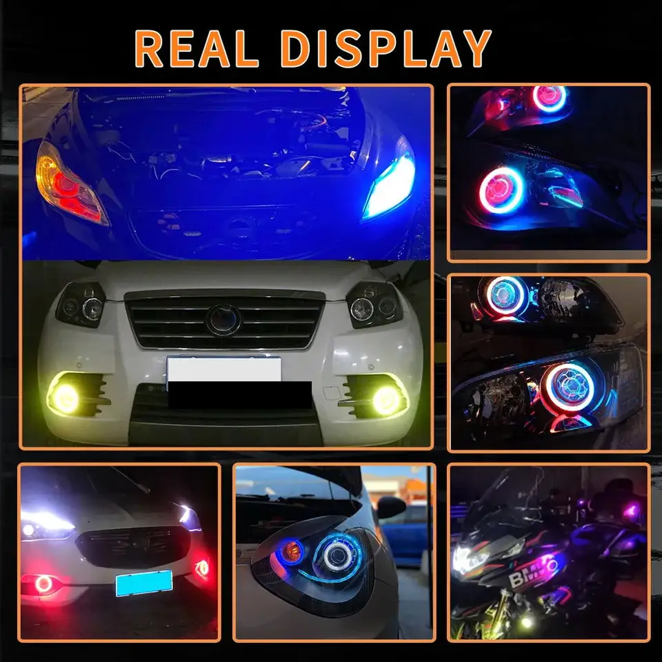 VIGORFLYRUN Parts LTD 4 stuks RGB LED Angel Eyes koplamp met Halo Ring afstandsbediening Kit DRL