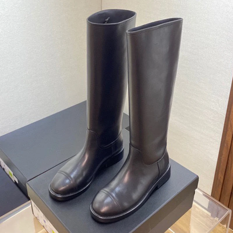 

Classics Ladies Long Boots Winter New Full Of Design Sense Appear Thin Leather Boots Height Increasing Women Shoes With Wide Toe