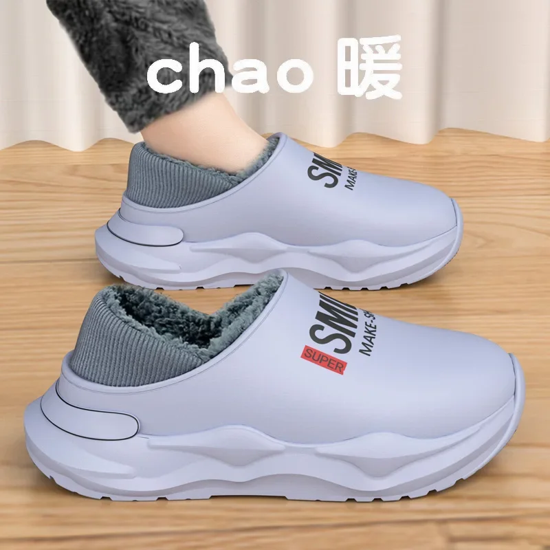 أحذية رجالية أحذية شتوية دافئة بطانة قطيفة شباشب قطنية داخلية منصة موجزة أحذية المطبخ الخارجية منزل شباشب مقاومة للماء