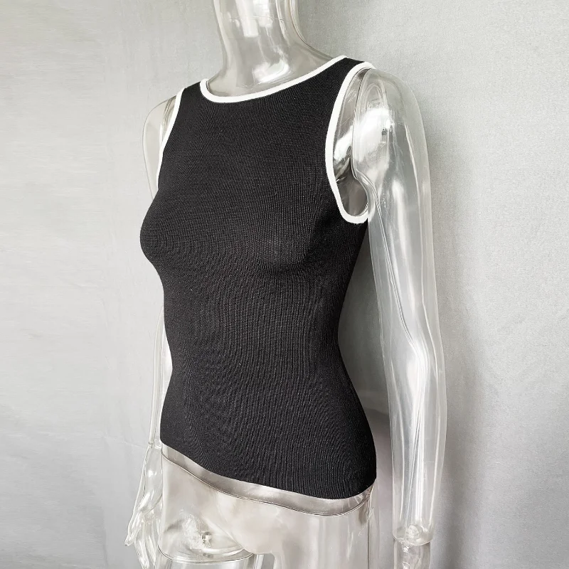 Casual For Women Contrast Y2k Top Vest Backless Patchwork Pullover Top Slim Sheer Tracksuit Summer Cute Female Tank Top