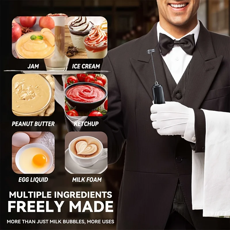 Electric Milk Frother New Stainless Steel Coffee Cream Electric Milk Frother Egg Beater Portable Blender 3