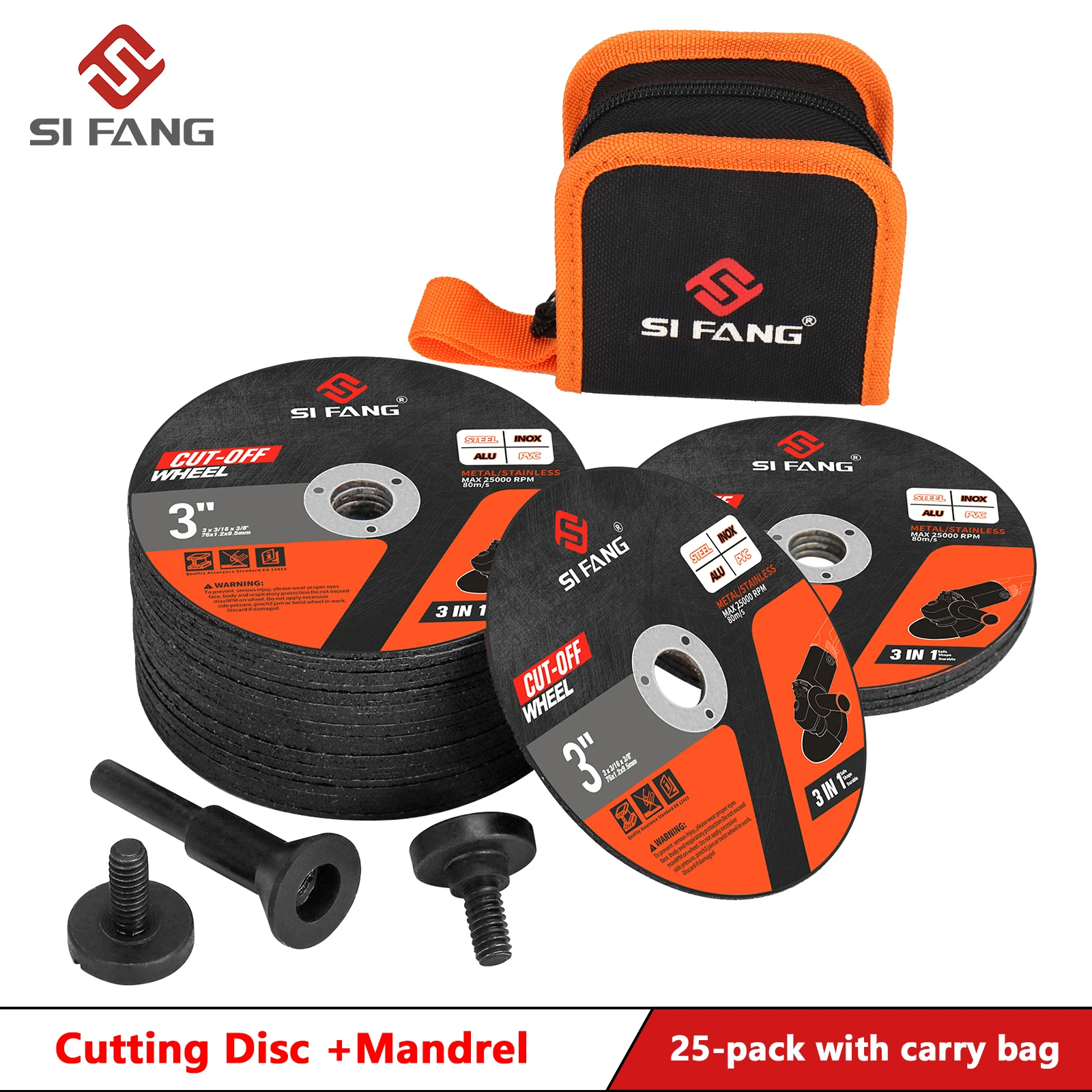 75mm Cut Off Wheels with 1/4 in Mounting Mandrel 25pcs Metal Satinless Steel Cutting Disc with Carry Bag for Die Grinder 1pc mounting mandrel fit circular saw blade die grinder connecting rod adapter with 6 10mm screw nut for drill rotary tools