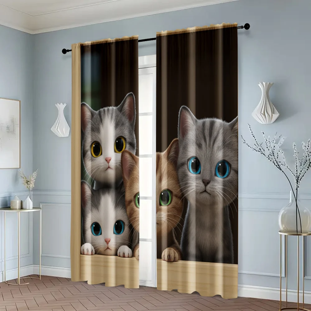 2pcs, Curtain Cute cat owner Versatile Polyester Fabric,Without Electricity Spring Party & Holiday Decor Perfect for translucent 6