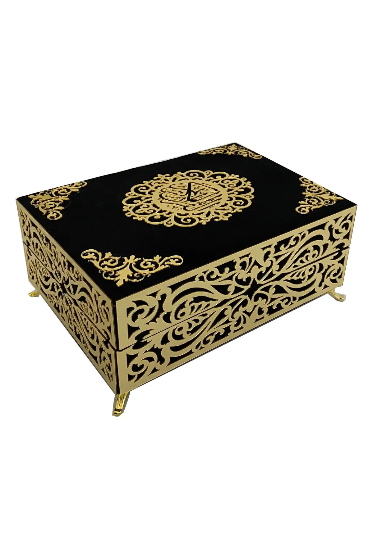 

Muslim Gift Special Mica Decorated Fully Velvet Covered Quran Set Luxury Gift Box - Black Hajj Umrah Muslim Islamic Quran