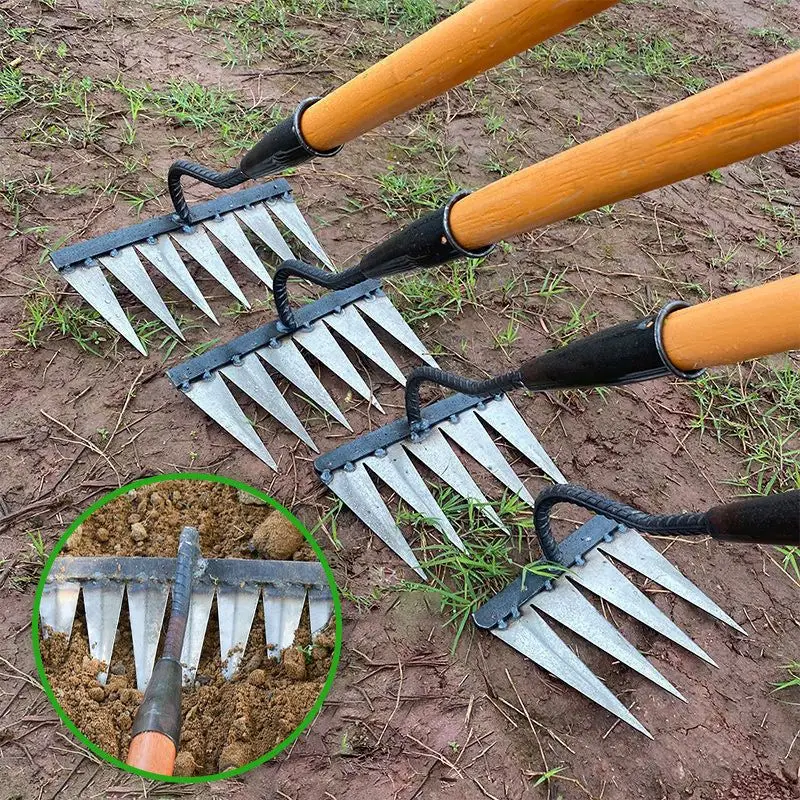 

4/5/6/7 Teeth Carbon Steel Garden Hand Rake Farm Tool Weeding Loosen Soil Rake Nail Harrow Leaves Collect Weeds Garden Weeding