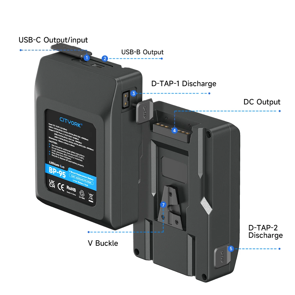 PALO BP-95 V Mount Battery Rechargeable V-Lock BP Battery for Camcorder Broadcast LED Video Light Blackmagic URSA Mini Pro