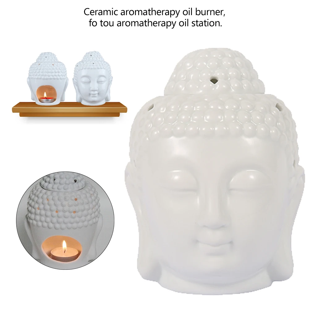 Ceramic Buddha Head Aromatherapy Oil Burner Aroma Essential Oil Diffuser Indian Buddha Tibetan Incense Burner Tealight Holders 2
