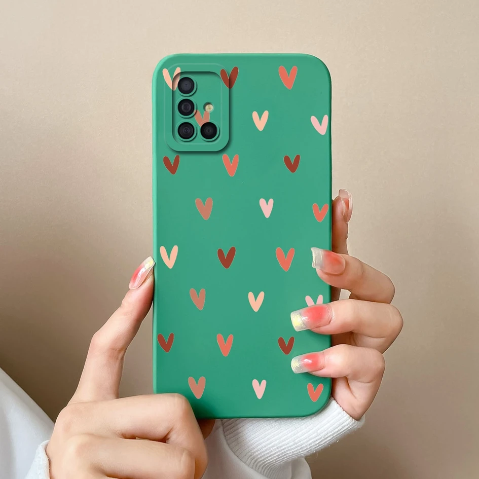 Fashion Love Heart Liquid Silicone Matte Back Cover with Screen Protector