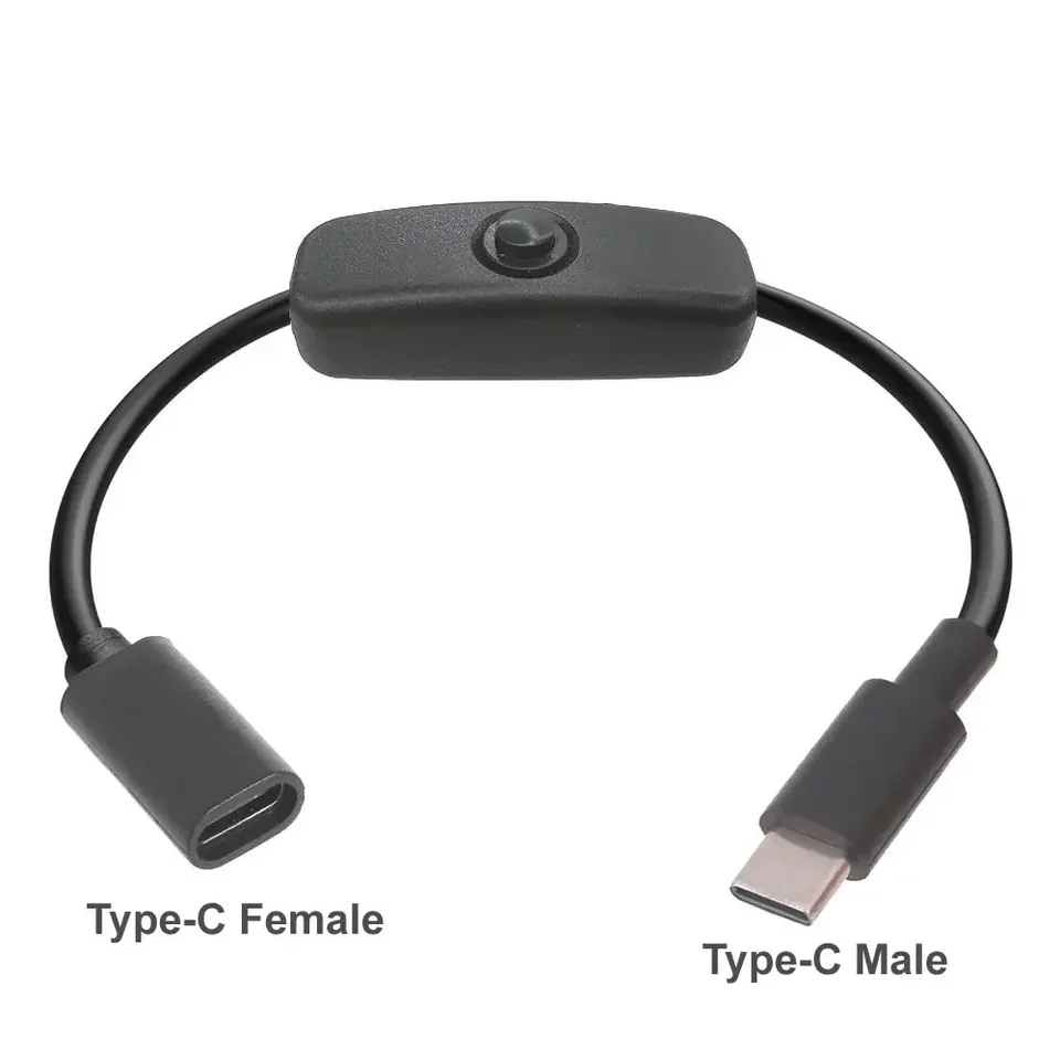 USB Type C Extension Cable with On/Off Switch Button USB-C PD to Micro USB / DC 5.5x2.1mm Power Cord 5V Universal Type-C
