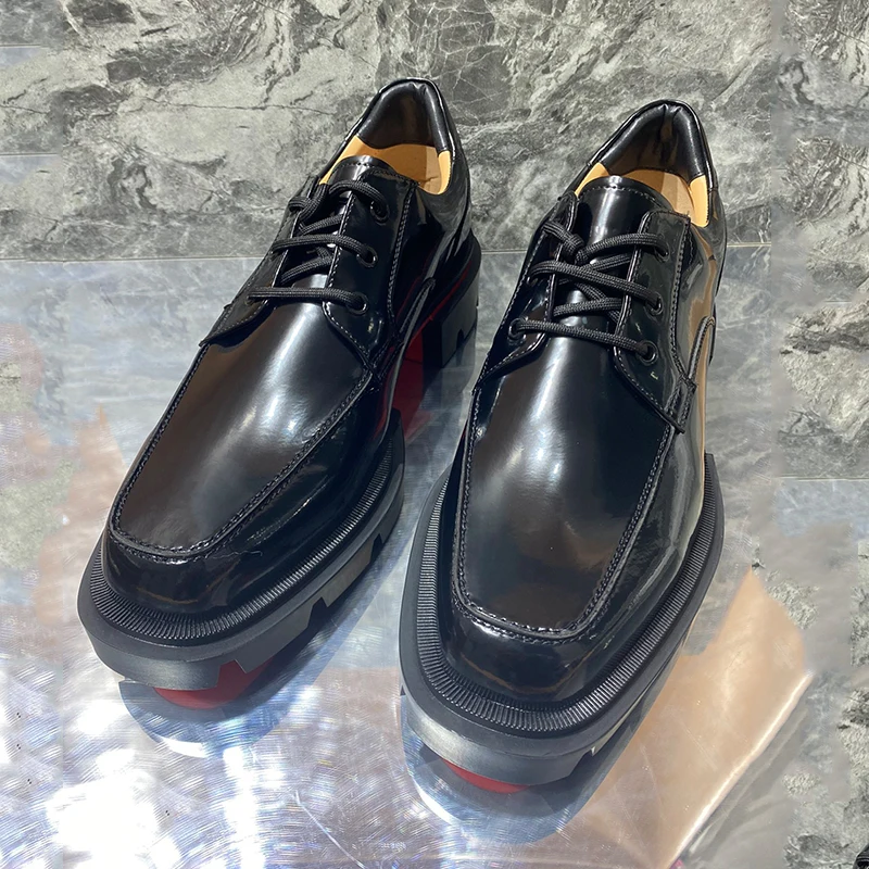 Fashion Men's Black Lace-up Genuine Leather Business Shoes Male Square Toe And Heel Spring Autumn Luxury Oxfords Causal Shoes 5