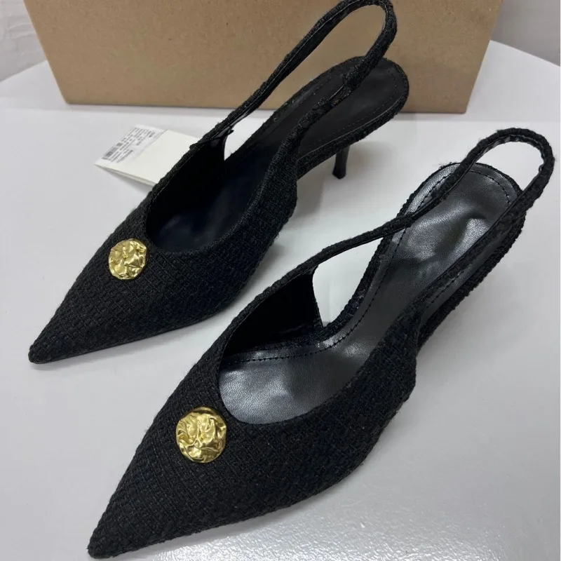 Ankle Wrap Women High Heeled Sandals Metal Buckle Decoration Stilettos Luxury Designer Dress Slingbacks Shoes for Lady