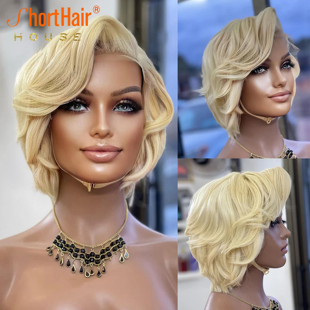 Hair Bundles Synthetic Lace Front Wigs Bob 613 Blonde Pixie Bob