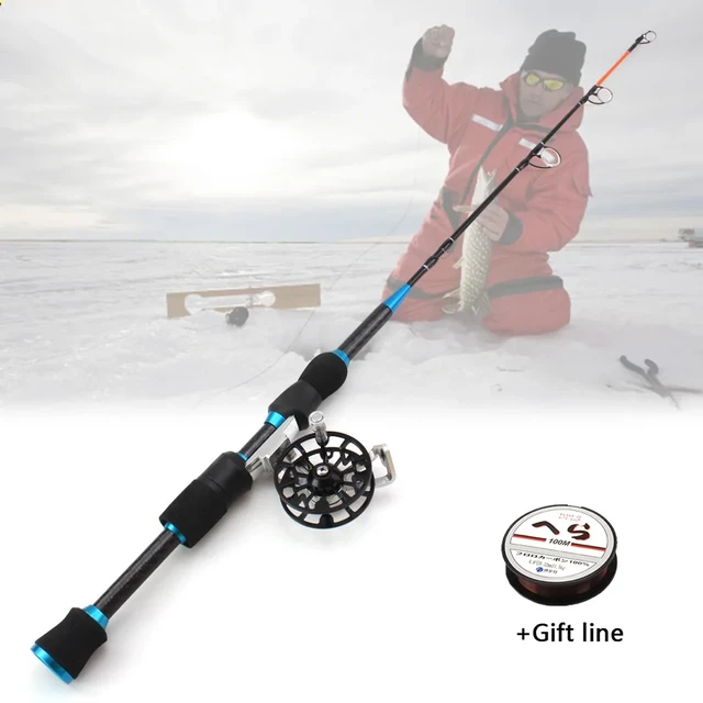 Promotion! 60cm 2 Tips Rod Reel Combos Winter Ice Fishing Rod Fishing Reel  set Rod Pole Tackle Carbon pole Ice fishing rod