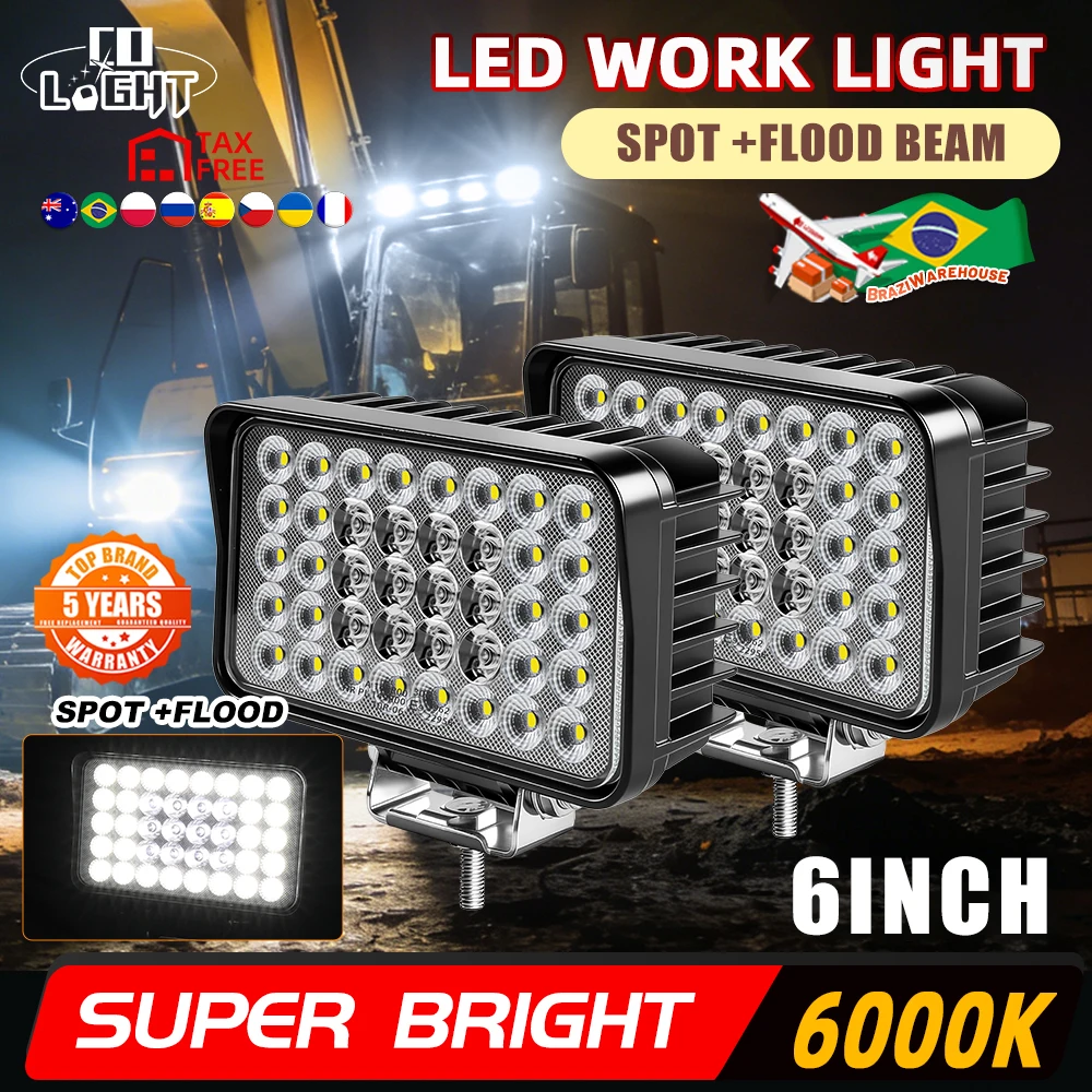 CO LIGHT 6인치 트럭 LED 라이트 12V 24V 플러드 100000LM 자동차 작업등 E9 보트 트랙터 ATV 오프로드 4X4 바라 지게차 굴삭기용