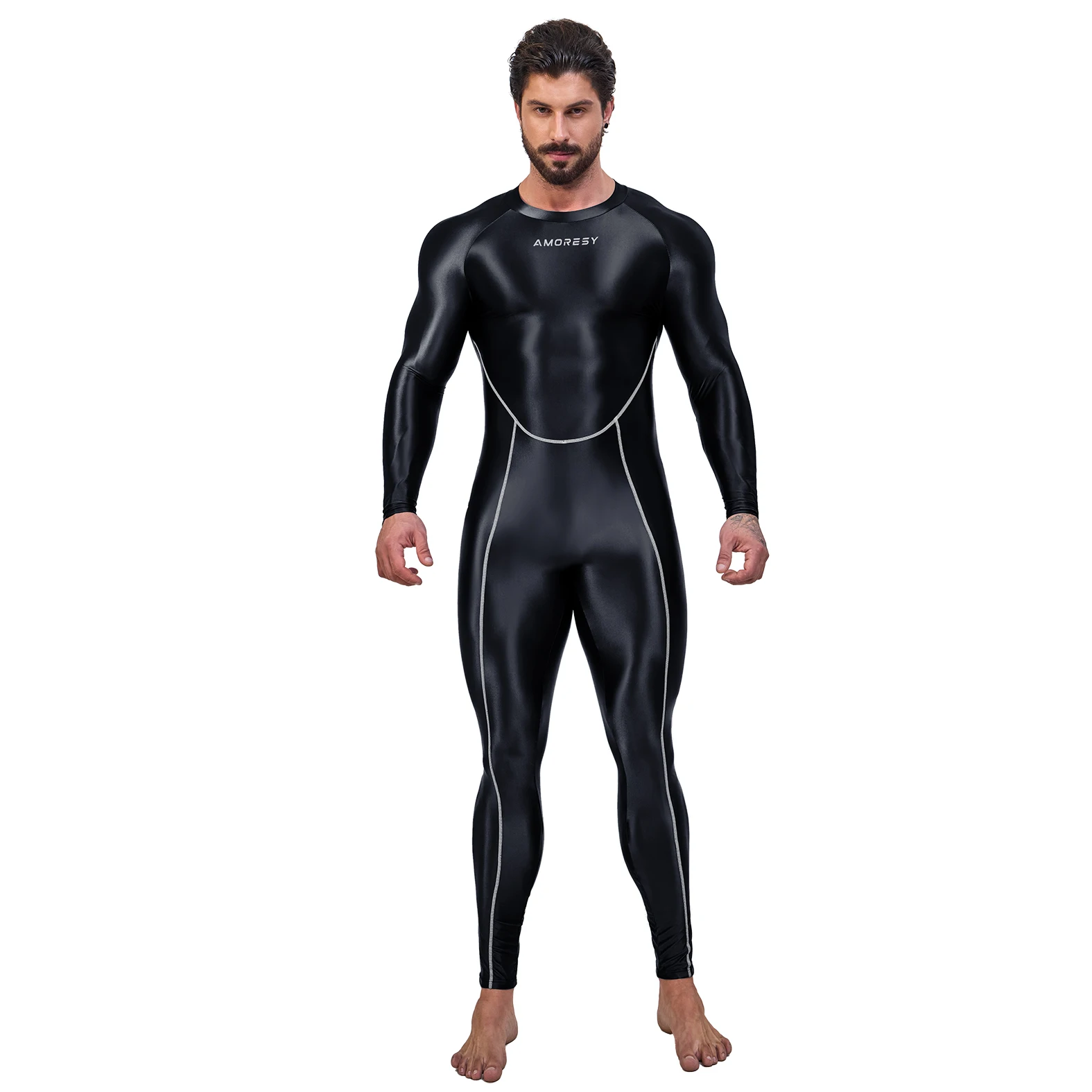 AMORESY Sexy Hot Men One Piece Skin Bodysuit Cosplay Catsuit Jumpsuits Stretch Bodystocking Spandex Zentai Suit 5
