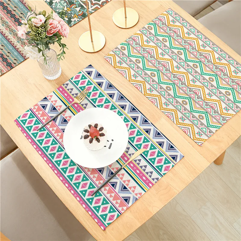 

Bohemian Retro Rhombus Triangle Simple Design Flax Insulated Placemat Decoration Dinner Table 42x32cm