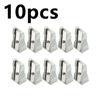 10 pezzi temperamatite in argento in lega di alluminio manuale a foro singolo design portatile adatto per cancelleria per disegno artistico per ufficio