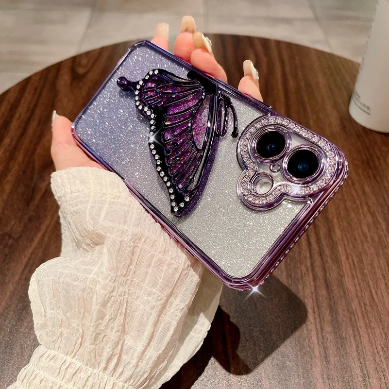 Luxury 3D Butterfly Bling Diamond Glitter Phone Case with Plating Finish
