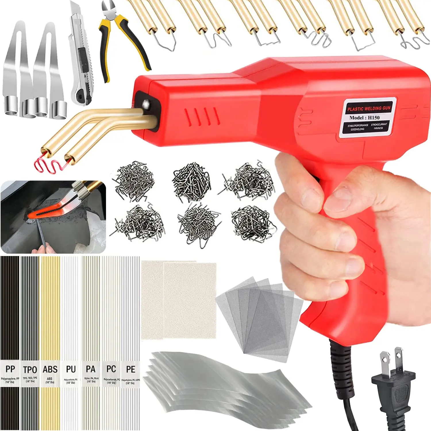 150w Plastic Welder 2 In 1 Plastic Welder Soldering Gun With Weld Rods,6 Types Staples For