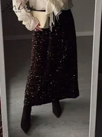 High Waisted Sequin Maxi Skirt Women Elegant Shiny Straight Skirts With Slit Summer Spring Black Long Sequin Skirt For Women - Image 5