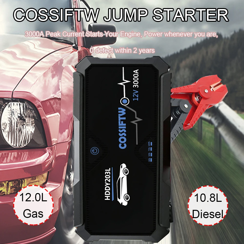 

Portable Car Jump Starter Power Bank 3000A Car Booster Charger 12V Starting Device Petrol Diesel Car Emergency Battery Booster