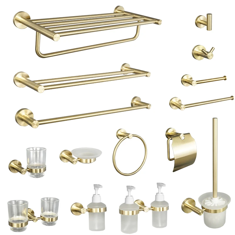 Gold Bathroom Accessories Towel Bar Rail Shelf Toilet Brush Holder Wall Mount Paper Holder Robe Hook Soap Dispenser Towel Ring