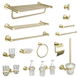 Gold Bathroom Accessories Towel Bar Rail Shelf Toilet Brush Holder Wall Mount Paper Holder Robe Hook Soap Dispenser Towel Ring