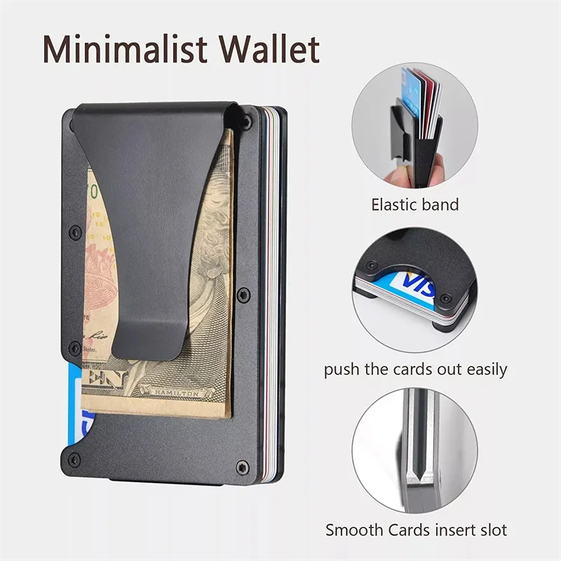 RFID Clip Metal Wallet Blocking Aluminum Minimalist Credit Card Holder Money Wallets 2023 All Color Slim Business Bank Id Case