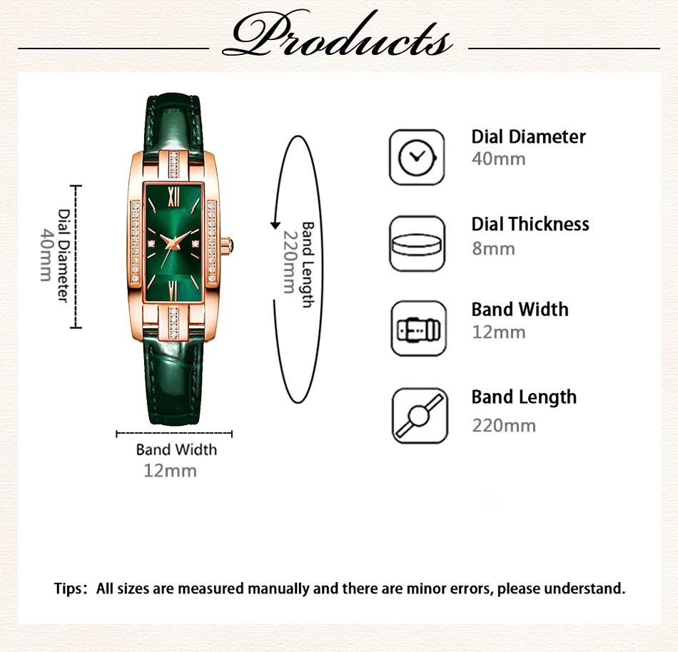 Damen Uhren Mode quadratisch Damen Quarzuhr Armband Set grün Zifferblatt einfach Leder Luxus Frauen Uhren – Detail 2