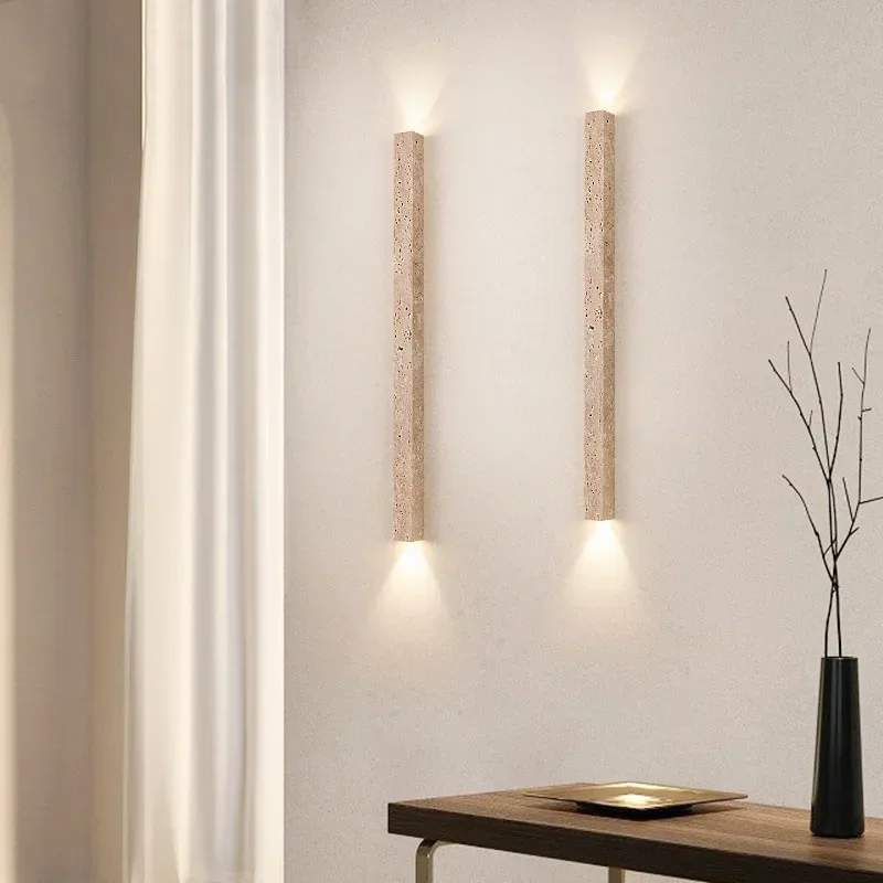 Led Wall Lamp Retro Long Yellow Cave Stone Bedroom Bedside Cream Style High-end Home Decoration Stair Aisle