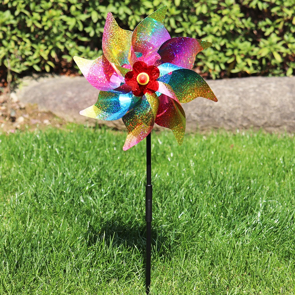 Brilliant Colorful Light-Discharging Bird-Repelling Wind-Turning Outdoor Garden Park Decorative Windmill