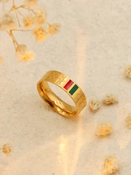 1 Piece Width 6mm Ancient Family Red And Green Bar Ring Gold Color Ring Male And Female Couple Love Ring Wholesale