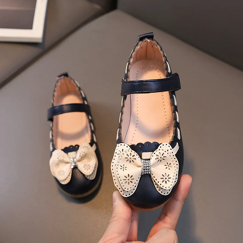Baby Girls Leather Shoes Toddlers Big Kids Flats Classic Princess with Bow-knot Fashion Sweet Spring Summer Children Shoes