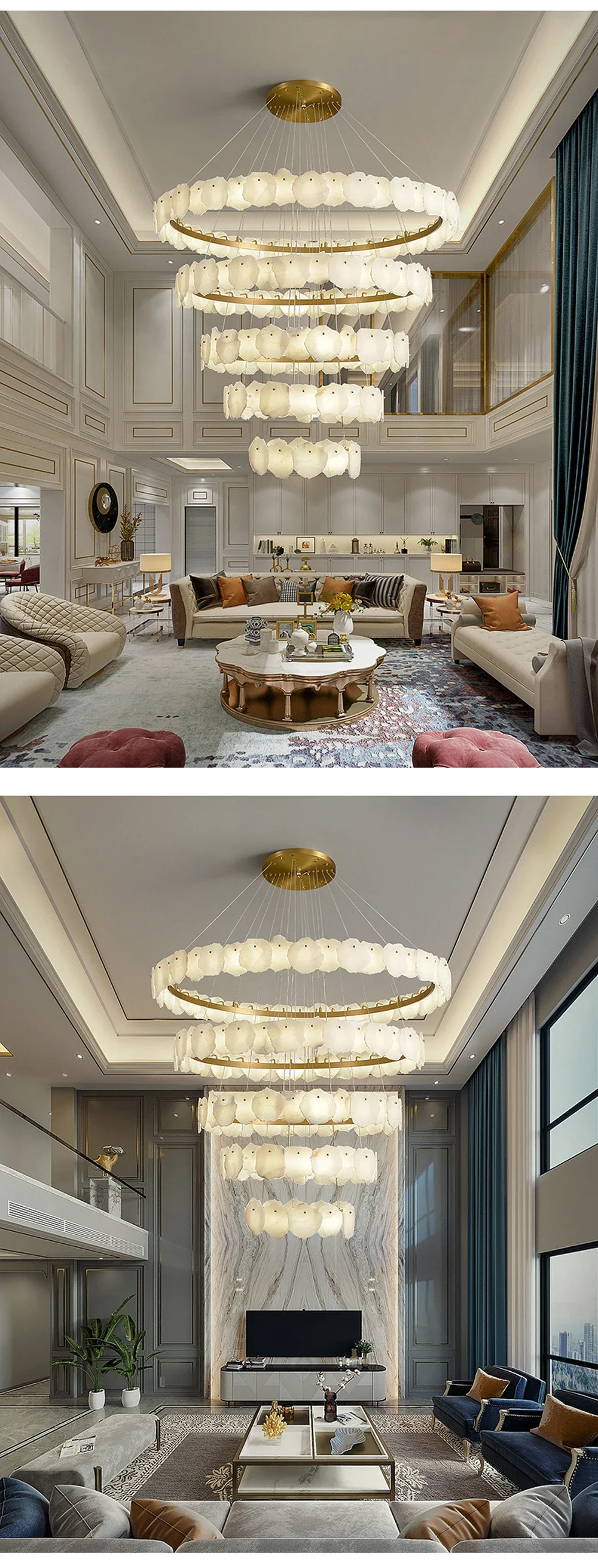 Description Picture 6 of itemLight luxury natural marble living room pendant light all copper modern Chinese style pendant light glossy household hanging