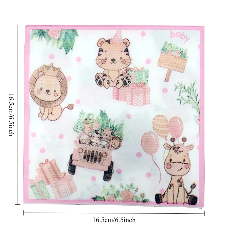 20PCS/Pack 33cm 2-ply New Colorful Printed Napkins Party Paper Placemats Pink Animal Themed Party Decorations