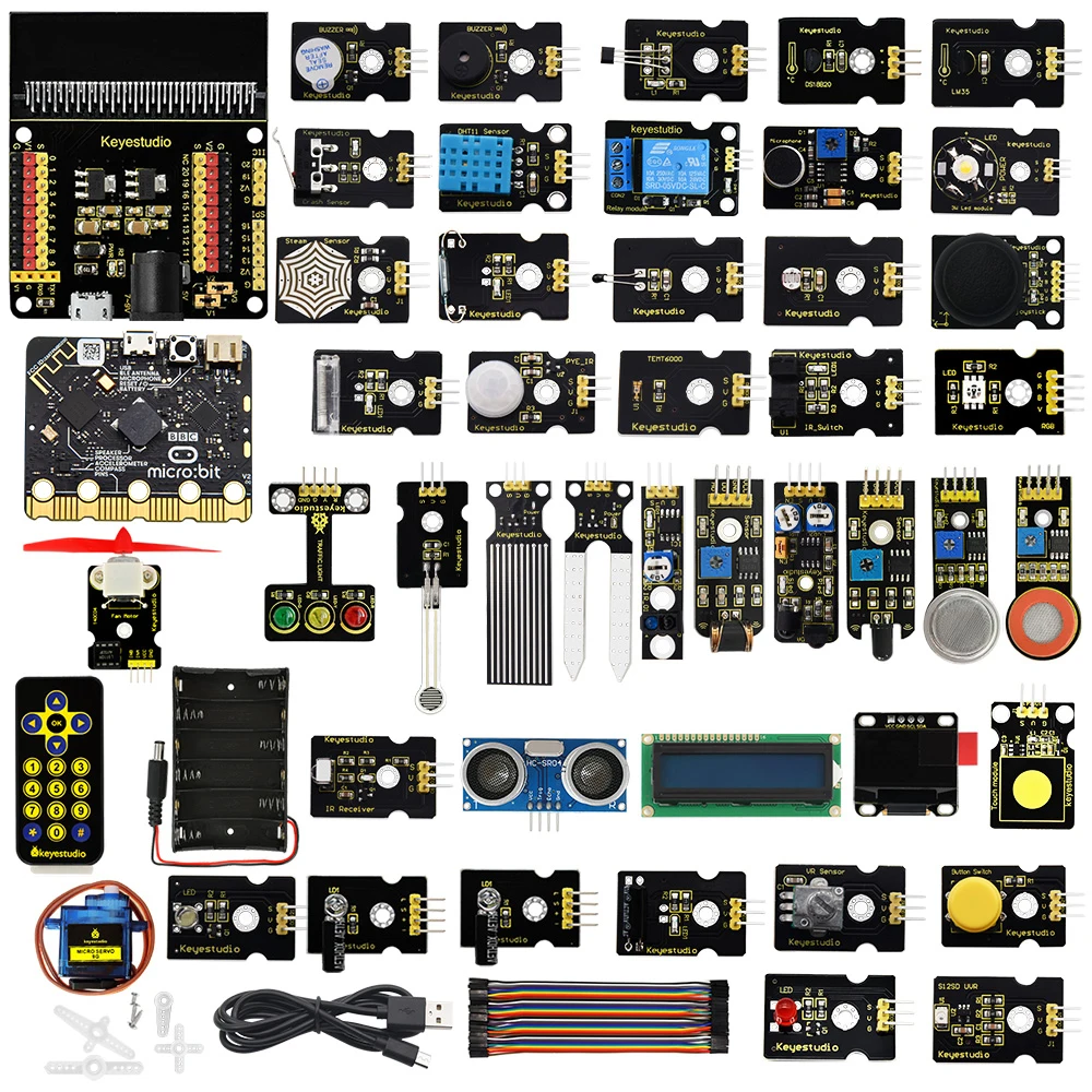 

Keyestudio Micro:Bit 45 в 1 сенсорный стартовый комплект с платой Micro Bit V2, обучающий комплект для BBC MicroBit программирования STEM образование