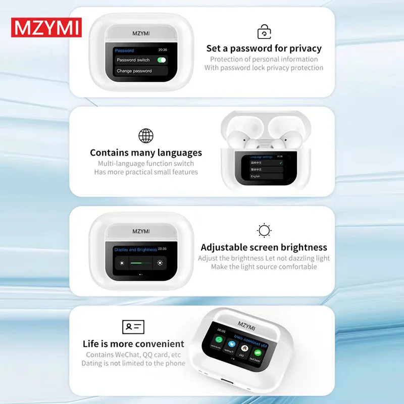 MZYMI A8 Pro Bluetooth5.4 Touch Control bluetooth earbuds Sports Active Noise Reduction Earphone Built in Mic With LED