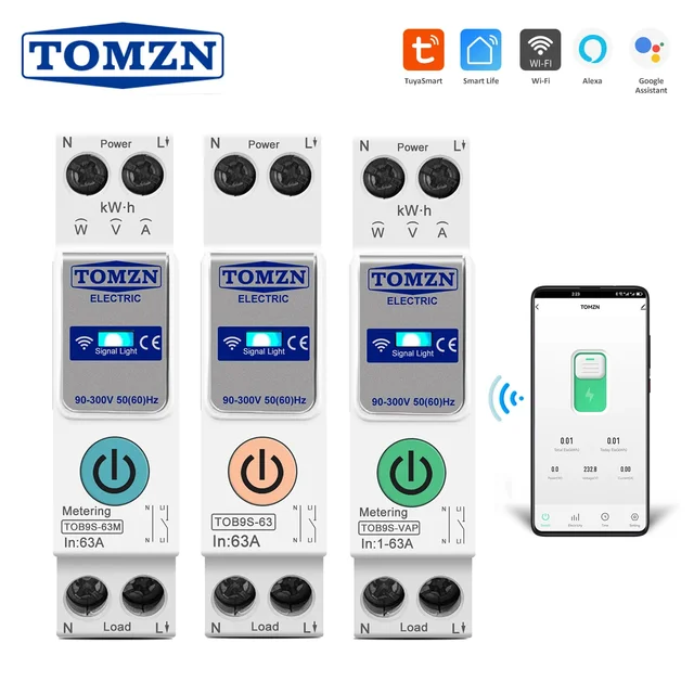 134182-b41b2c.jpg TUYA smartlife 1- 63A TOMZN 1P+N WIFI Smart Switch Energy Meter Kwh Metering Monitoring Circuit Breaker Timer Relay MCB