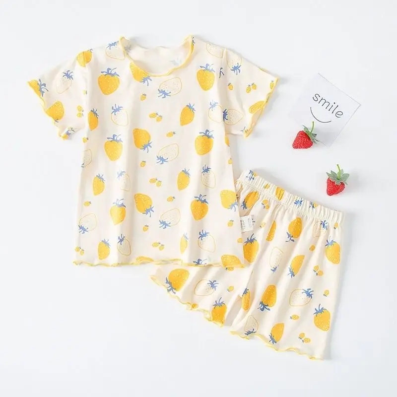 Baby Girls Floral Clothes Full Print T-shirts Shorts Pajamas Set Toddler Loungewear Children Sleepwear Nightgown Pijama Infantil