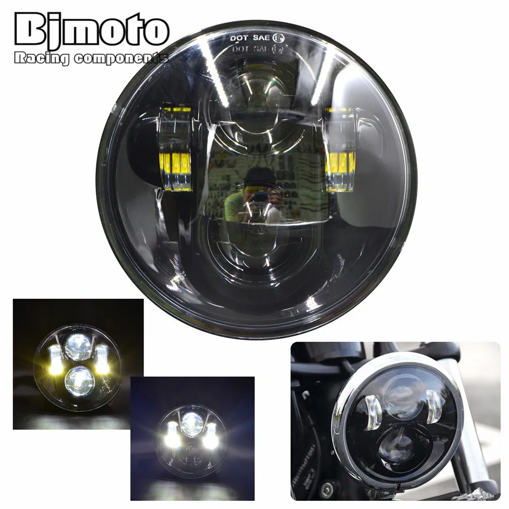 

5.75 Inch LED Black Halo Angel Eyes Headlight For Harley Sportster 1200 883 Street 500 750 Projector Round Headlamp