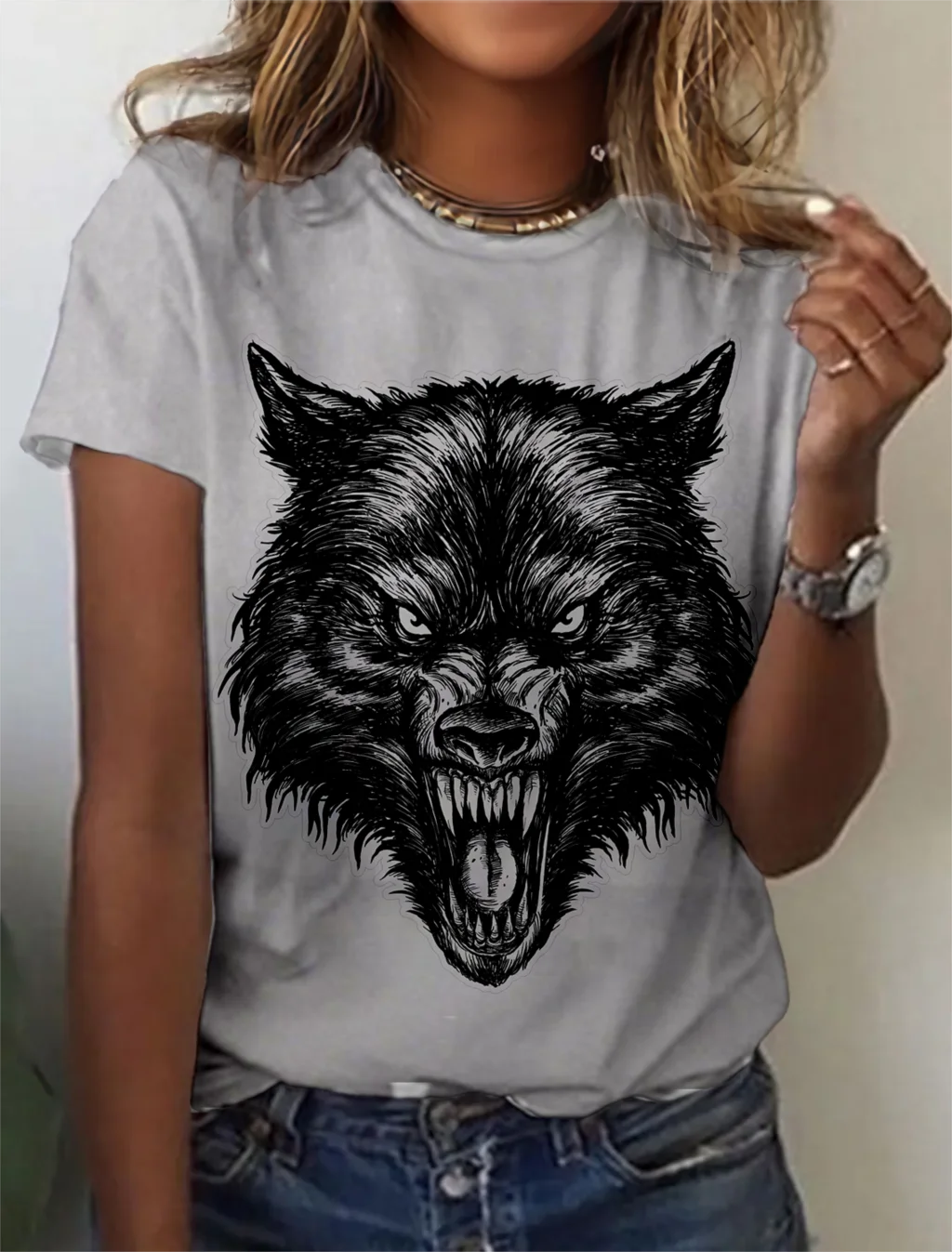 Fashion Women's T-shirt with wolf  Graphic 3D Printed Short Sleeve Summer  T-shirt oversized Polyester Fiber Clothing623_voghion.com