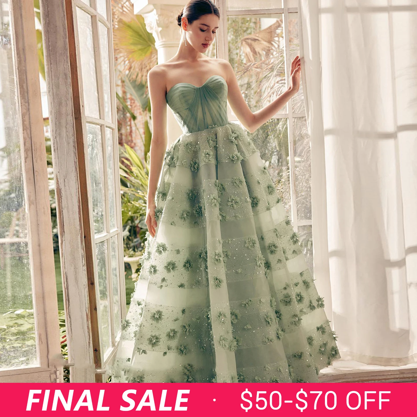 Sharon Said Luxury Sage Green 3D Flower Dubai Evening Dress with Cape  Swetheart Arabic Women Wedding Party Gown SS346 Customized - AliExpress