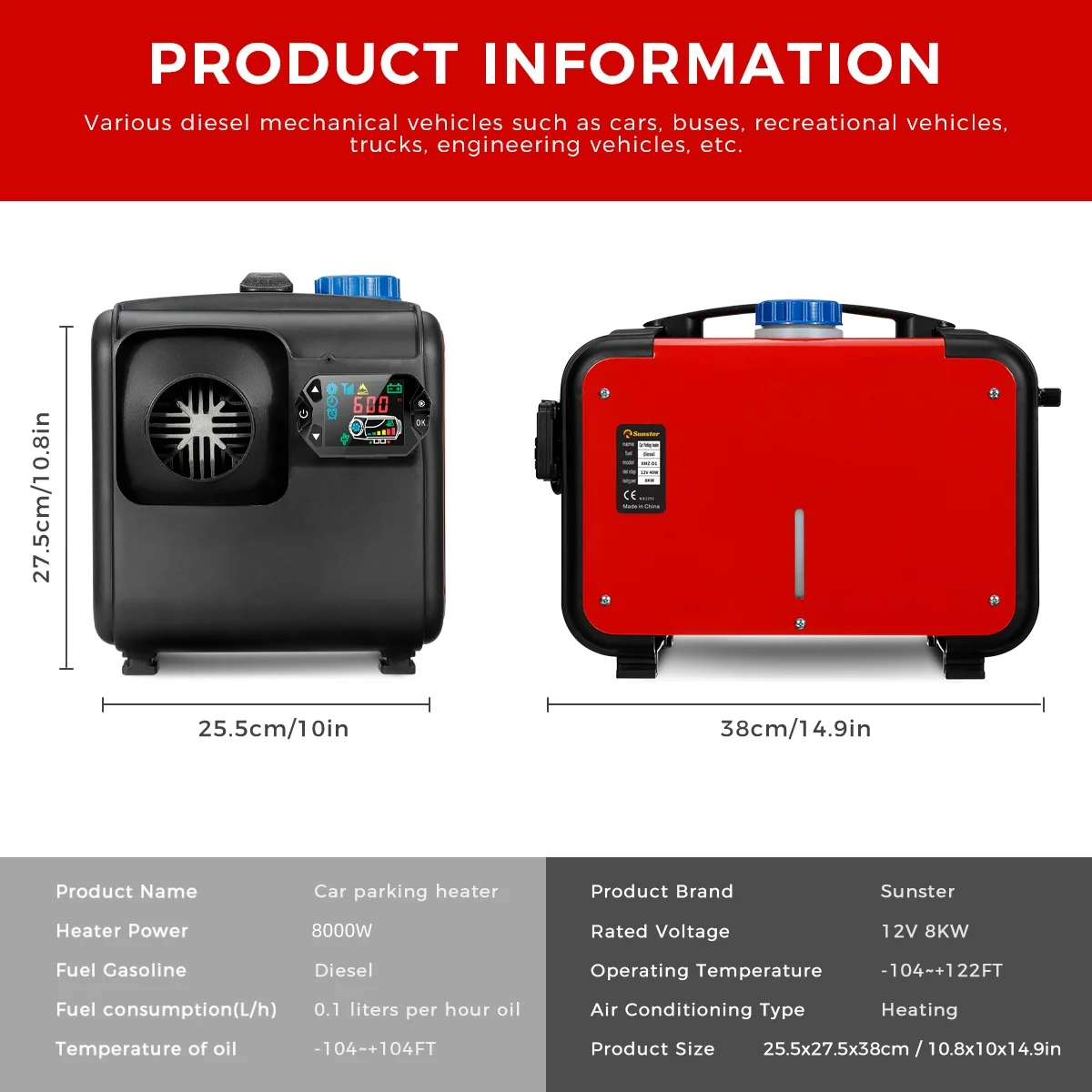 VEVOR Carburante Gasolio Riscaldatore D'aria Diesel Per Auto Camper Camion Rv 12 V 8 Kw - 11