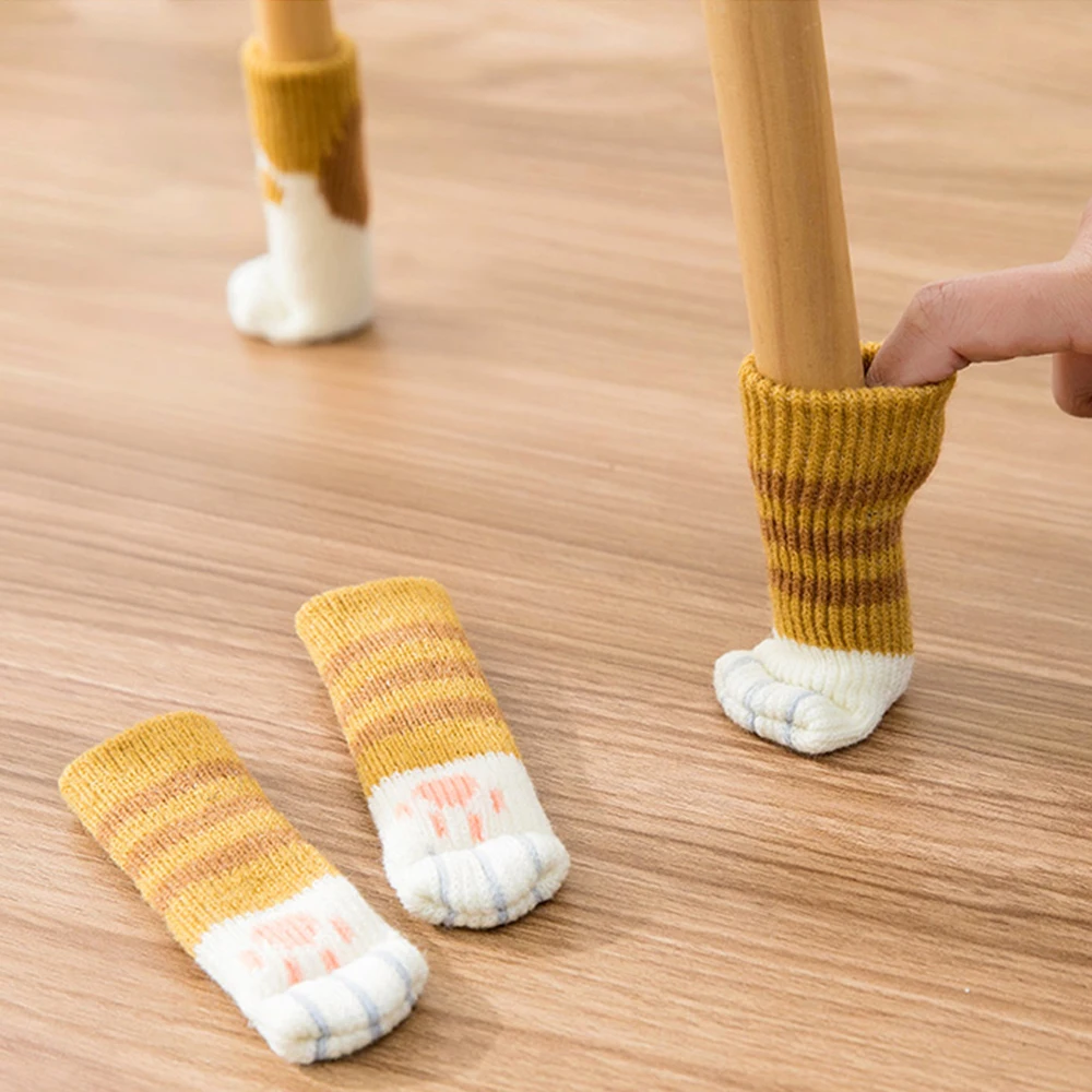 4/16 Pieces Furniture Table Foot Cover Mute Non-slip Mat Table and Chair Foot Pad Foot Cover Cat Claw Knitted Socks