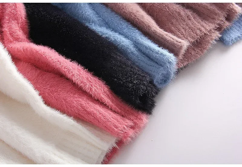 Winter Mink Faux Cashmere Thick Sweater Women Jumper White Pull Femme Loose Pullover Knitted Fluffy Sweaters For Women Winter