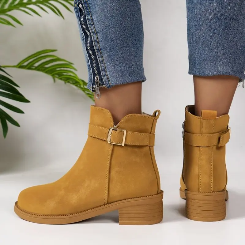 Fashion Suede Chunky Heeled Women's Ankle Boots 2024 New Pointed Toe Side Zipper Short Boots Woman Retro Booties Large Size 42