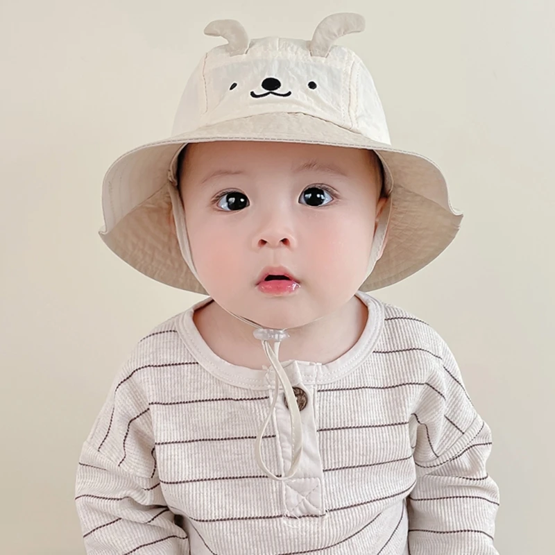 

Spring Summer Baby Fisherman Hat Sun Bonnet Short Brim Caps with Chin Belt